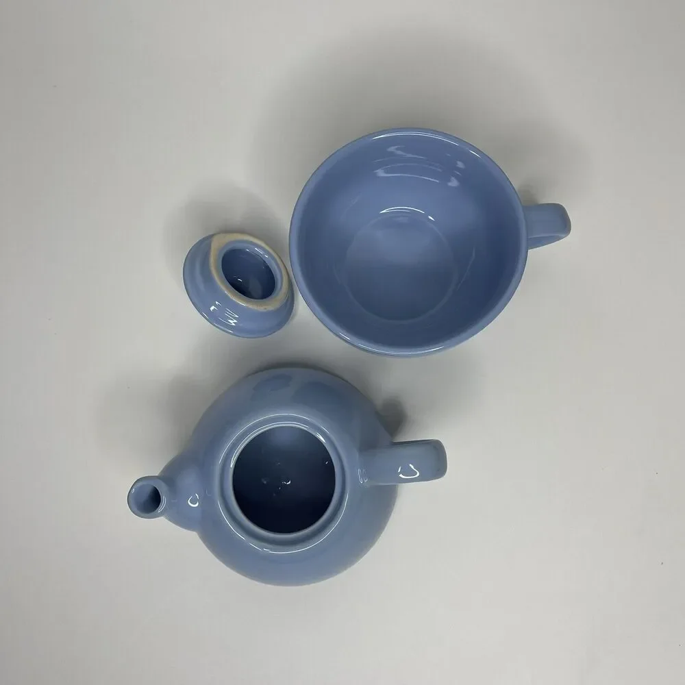 Pier 1 Imports Stoneware Blue Stack-able Teapot & Cup OR‎ Creamer & Sugar